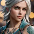 Close up of Ciri with tattoos, 8k, Highly Detailed, Artstation, Bokeh effect, Sharp Focus, Volumetric Lighting, Concept Art by Stanley Artgerm Lau, Greg Rutkowski