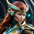 Alluring matte portrait of Star Craft's beautiful red haired Sarah Kerrigan alien Protoss, 8k, Highly Detailed, Intricate, Half Body, Realistic, Sharp Focus, Volumetric Lighting, Fantasy, Elegant by Stanley Artgerm Lau, WLOP, Stefan Kostic