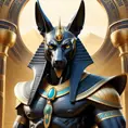 close up fierce looking egyptian god Anubis, 4k, Highly Detailed, Hyper Detailed, Powerful, Artstation, Vintage Illustration, Digital Painting, Sharp Focus, Smooth, Concept Art by Stanley Artgerm Lau, Alphonse Mucha, Greg Rutkowski