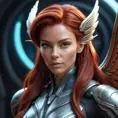 Alluring matte portrait of a beautiful red haired alien winged Sarah Kerrigan, 8k, Highly Detailed, Intricate, Half Body, Realistic, Sharp Focus, Volumetric Lighting, Fantasy, Elegant by Stanley Artgerm Lau, WLOP, Stefan Kostic