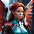 Alluring matte portrait of a beautiful red haired alien winged Sarah Kerrigan, 8k, Highly Detailed, Intricate, Half Body, Realistic, Sharp Focus, Volumetric Lighting, Fantasy, Elegant by Stanley Artgerm Lau, WLOP, Stefan Kostic