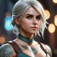 Close up of Ciri with tattoos, 8k, Highly Detailed, Artstation, Bokeh effect, Sharp Focus, Volumetric Lighting, Concept Art by Stanley Artgerm Lau, Greg Rutkowski