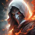 White Assassin emerging from a firey fog of battle, ink splash, Highly Detailed, Vibrant Colors, Ink Art, Fantasy, Dark by Stanley Artgerm Lau