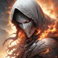 White Assassin emerging from a firey fog of battle, ink splash, Highly Detailed, Vibrant Colors, Ink Art, Fantasy, Dark by Stanley Artgerm Lau