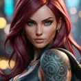 Close up of Katarina with tattoos, 8k, Highly Detailed, Artstation, Bokeh effect, Sharp Focus, Volumetric Lighting, Concept Art by Stanley Artgerm Lau, Greg Rutkowski