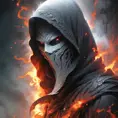 White Assassin emerging from a firey fog of battle, ink splash, Highly Detailed, Vibrant Colors, Ink Art, Fantasy, Dark by Stanley Artgerm Lau