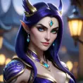 Close up of Morgana from league of legends with tattoos, 8k, Highly Detailed, Artstation, Bokeh effect, Sharp Focus, Volumetric Lighting, Concept Art by Stanley Artgerm Lau, Greg Rutkowski