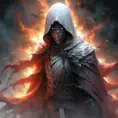White Assassin emerging from a firey fog of battle, ink splash, Highly Detailed, Vibrant Colors, Ink Art, Fantasy, Dark by Stanley Artgerm Lau