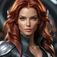 Alluring matte portrait of a beautiful red haired Sarah Kerrigan in leather, 8k, Highly Detailed, Intricate, Half Body, Realistic, Sharp Focus, Volumetric Lighting, Fantasy, Elegant by Stanley Artgerm Lau, WLOP, Stefan Kostic