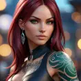 Close up of Katarina with tattoos, 8k, Highly Detailed, Artstation, Bokeh effect, Sharp Focus, Volumetric Lighting, Concept Art by Stanley Artgerm Lau, Greg Rutkowski