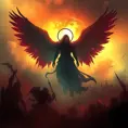 Silhouette of an Angel emerging from the fog of war, Highly Detailed, Vibrant Colors, Fantasy, Dark