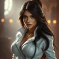 Alluring matte portrait of a beautiful Fiora from League of Legends in white leather, Half Body, Realistic, Volumetric Lighting, Fantasy, Elegant