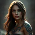 Matte portrait of beautiful Lara Croft with tattoos, 8k, Highly Detailed, Alluring, Artstation, Bokeh effect, Sharp Focus, Volumetric Lighting, Concept Art by Stanley Artgerm Lau, Greg Rutkowski