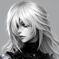 Black & White portrait of A2 from Nier Automata, Highly Detailed, Intricate, Artstation, Beautiful, Digital Painting, Sharp Focus, Concept Art, Elegant