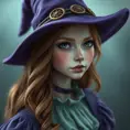 Matte portrait of a beautiful Kiki the witch with a purple hat, 4k resolution, Highly Detailed, Hyper Detailed, Beautiful, Sharp Focus, Fantasy by Stanley Artgerm Lau