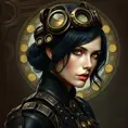 Steampunk portrait of Famke Janssen, Highly Detailed, Intricate, Artstation, Beautiful, Digital Painting, Sharp Focus, Concept Art, Elegant