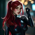 Alluring portrait of a beautiful Katarina from League of Legends in a tight suit, Highly Detailed, Full Body, Bokeh effect, Photo Realistic, Sharp Focus by Stefan Kostic