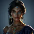 Matte portrait of the beautiful Princess Jasmine in dark blue, 8k, Highly Detailed, Intricate, Realistic, Sharp Focus, Volumetric Lighting, Fantasy, Elegant by Stanley Artgerm Lau, WLOP, Stefan Kostic