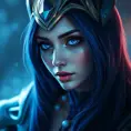 Alluring portrait of a beautiful Irelia from League of Legends in Blue, Highly Detailed, Half Body, Bokeh effect, Photo Realistic, Sharp Focus by Stefan Kostic