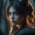 Beautiful girl in werewolf academy, Stunning, Digital Painting, Cinematic Lighting, Sharp Focus, Fantasy, Hyper Realistic