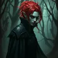 Red haired vampire in a haunted forest, Highly Detailed, Intricate, Gothic, Volumetric Lighting, Fantasy, Dark by Stanley Artgerm Lau