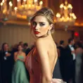 A portrait of stunningly beautiful model at a gala ball in an elegant evening dress, Half Body, Photo Realistic, Glamour Shot