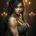 Alluring full body portrait of a beautiful Lara Croft ready for battle, 8k, Highly Detailed, Intricate, Photo Realistic, Sharp Focus, Volumetric Lighting, Fantasy, Elegant