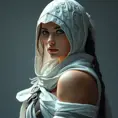 Alluring matte portrait of a beautiful Kassandra in white Assassin's Creed style, 8k, Highly Detailed, Intricate, Half Body, Realistic, Sharp Focus, Volumetric Lighting, Fantasy, Elegant