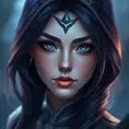 Alluring portrait of a beautiful Irelia from League of Legends in Dark Blue, Highly Detailed, Half Body, Bokeh effect, Photo Realistic by Stefan Kostic