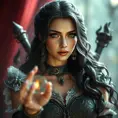 Alluring full body portrait of a beautiful Yennefer in Witcher 3 style as a mage, 8k, Highly Detailed, Intricate, Photo Realistic, Sharp Focus, Volumetric Lighting, Fantasy, Elegant