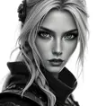 Alluring black and white matte portrait of a beautiful Ciri with a white background, 8k, Highly Detailed, Intricate, Half Body, Realistic, Sharp Focus, Volumetric Lighting, Fantasy, Elegant by Stanley Artgerm Lau