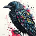 Raven, Highly Detailed, Intricate, Color Splash, Ink Art, Fantasy, Dark