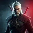 A full body matte portrait of Geralt in The Witcher 3 grey and red style wearing the Witcher medallion, Highly Detailed, Cinematic Lighting, Sharp Focus, Volumetric Lighting by Stanley Artgerm Lau, Stefan Kostic