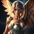 Alluring portrait of a beautiful winged Kayle from League of Legends, 8k, Highly Detailed, Half Body, Photo Realistic, Sharp Focus, Octane Render, Unreal Engine, Volumetric Lighting, Fantasy by Stanley Artgerm Lau, Alphonse Mucha, WLOP