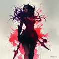 Silhouette of Irelia emerging from the fog of war, ink splash, Highly Detailed, Vibrant Colors, Ink Art, Fantasy, Dark by Stanley Artgerm Lau