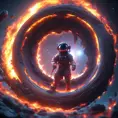 Digital art of Black hole containing strange object astronaut, Sci-Fi, Volumetric Lighting