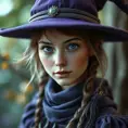 Matte portrait of a beautiful Kiki the witch with a purple hat, 4k resolution, Highly Detailed, Hyper Detailed, Beautiful, Sharp Focus, Fantasy by Stanley Artgerm Lau