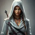 Alluring full body portrait of a beautiful Kassandra in white Assassin Creed style, 8k, Highly Detailed, Intricate, Photo Realistic, Sharp Focus, Volumetric Lighting, Fantasy, Elegant