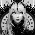 Black & White portrait of A2 from Nier Automata, Highly Detailed, Intricate, Artstation, Beautiful, Digital Painting, Sharp Focus, Concept Art, Elegant