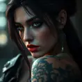 Matte portrait of Yennefer with tattoos, 8k, Highly Detailed, Alluring, Artstation, Bokeh effect, Sharp Focus, Volumetric Lighting, Concept Art by Stanley Artgerm Lau, Greg Rutkowski