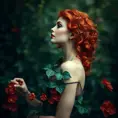 An alluring beautiful red headed Poison Ivy, Intricate, Half Body, Photo Realistic