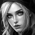 Black & White portrait of Ciri, Highly Detailed, Intricate, Artstation, Beautiful, Digital Painting, Sharp Focus, Concept Art, Elegant