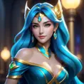 Alluring matte portrait of a beautiful Sona from League of Legends, 8k, Half Body, Realistic, Volumetric Lighting, Fantasy by Stanley Artgerm Lau, WLOP