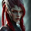 Alluring half body portrait of Star Craft's red haired Sarah Kerrigan alien Protoss, 8k, Highly Detailed, Intricate, Half Body, Realistic, Sharp Focus, Volumetric Lighting, Fantasy, Elegant by Stanley Artgerm Lau, WLOP, Stefan Kostic