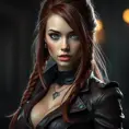 Alluring matte portrait of a beautiful Katarina from League of Legends in leather, Highly Detailed, Full Body, Bokeh effect, Photo Realistic, Sharp Focus by Stefan Kostic