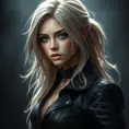 Alluring matte full body portrait of a beautiful Ciri wearing black leather, 8k, Highly Detailed, Intricate, Realistic, Sharp Focus, Volumetric Lighting, Fantasy, Elegant by Stanley Artgerm Lau, WLOP