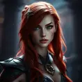 Alluring matte portrait of a beautiful red haired Katarina from League of Legends, Highly Detailed, Full Body, Bokeh effect, Photo Realistic, Sharp Focus by Stefan Kostic