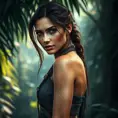 Alluring full body portrait of a beautiful Lara Croft in the jungle ready for another adventure, 8k, Highly Detailed, Intricate, Photo Realistic, Sharp Focus, Volumetric Lighting, Fantasy, Elegant