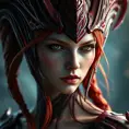 Alluring matte portrait of Star Craft's beautiful red haired Sarah Kerrigan alien Protoss, 8k, Highly Detailed, Intricate, Half Body, Realistic, Sharp Focus, Volumetric Lighting, Fantasy, Elegant by Stanley Artgerm Lau, WLOP, Stefan Kostic