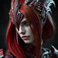 Alluring half body portrait of Star Craft's red haired Sarah Kerrigan alien Protoss, 8k, Highly Detailed, Intricate, Half Body, Realistic, Sharp Focus, Volumetric Lighting, Fantasy, Elegant by Stanley Artgerm Lau, WLOP, Stefan Kostic